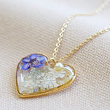Flower Resin Heart Necklace with Pearl in Gold 12750