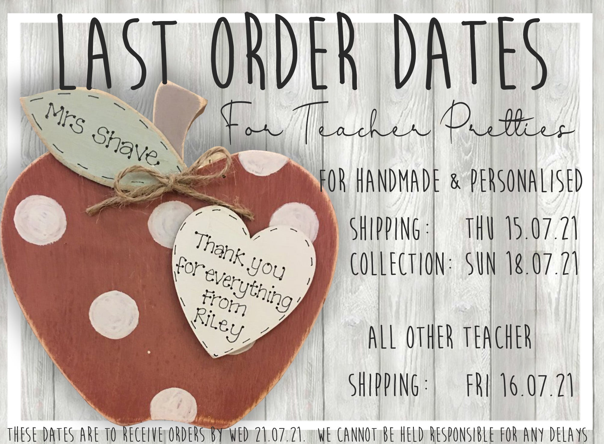 LAST ORDERS FOR TEACHER GIFTS!