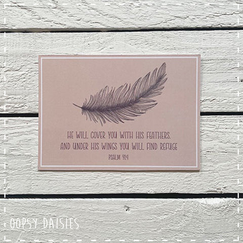 Print / Postcard Feather - He Will Cover You 13065