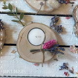 Tea Light Log Slice with Dried Flowers 13856