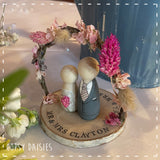 Peg Doll Wedding Couple on Log Slice with Arch 13859