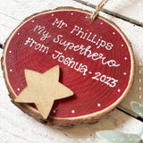 Personalised Wooden Slice with Star - My Superhero 13860