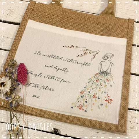 Bible / Book Jute Bag - She is Clothed 14253