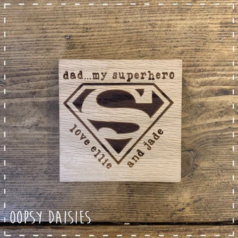 Personalised Coaster Sq Wooden - Superhero 14262