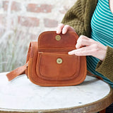 Paper High Curved Dark Brown Leather Saddle Handbag 8681