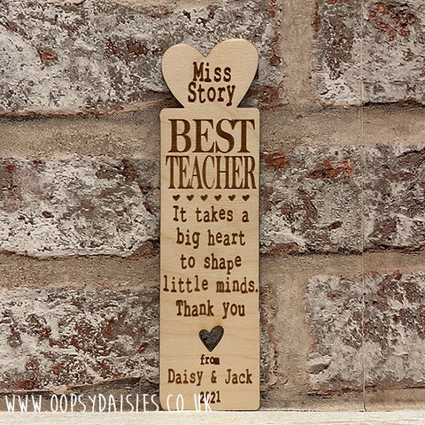 Personalised Wooden Bookmark - Heart Best Teacher 11443