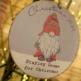Wooden Gnome Bauble - Staying Gnome for Christmas 10811
