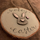 Handmade Wooden Log Slice - Bunny Happy Easter 10829