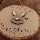 Handmade Wooden Log Slice - Bunny Happy Easter 10829