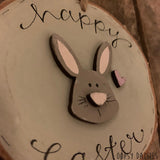 Handmade Wooden Log Slice - Bunny Happy Easter 10829