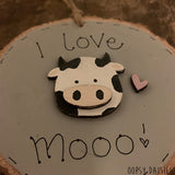 Handmade Wooden Log Slice - I Love Mooo 10833