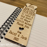 Personalised Wooden Bookmark - Heart Best Teacher 11443