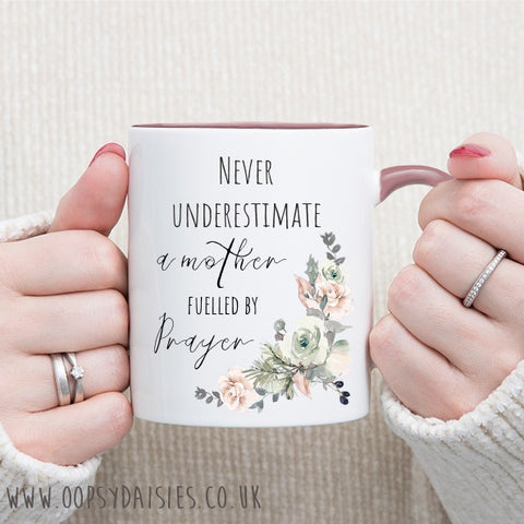 Floral Wreath Mug with Pink Handle - Fuelled by Prayer 12149
