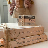 Wooden Stack of Books Sm - Grey / Pink with Lace & Button 12406