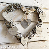 Personalised Wicker Heart with Wooden Hearts 12719