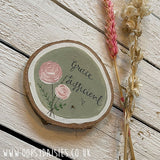 Log Slice Plaque - Roses / Green 13043