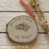 Log Slice Plaque - Flowers / Cream 13045