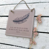 Sq Plq Feather - He Will Cover You 13047
