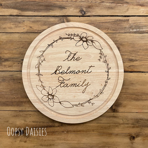 Chopping Board Round  with Daisy Wreath - Personalised 13403