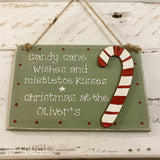 Personalised Candy Cane Plq - Wishes & Kisses 13557