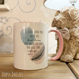 Feather Mug with Pink Handle - He will cover You 13631