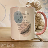 Feather Mug with Pink Handle - He will cover You 13631