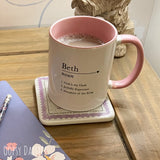 Personalised Name Meaning Mug with Pink Handle 13635