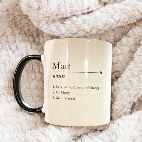 Personalised Name Meaning Mug with Black Handle 13636