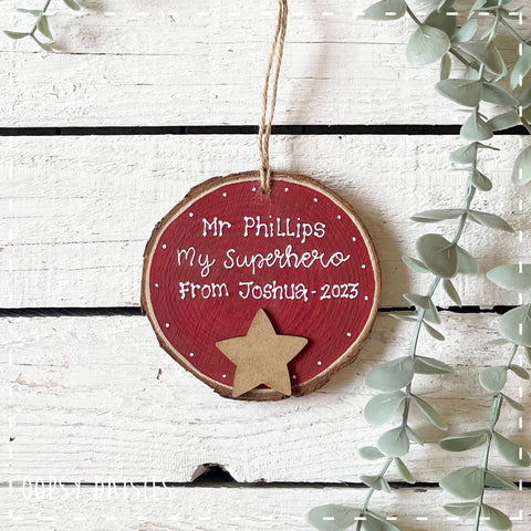 Personalised Wooden Slice with Star - My Superhero 13860