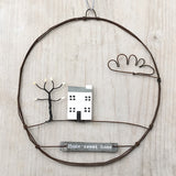 Rusty Wire Wreath Lg - House with Cloud 12467