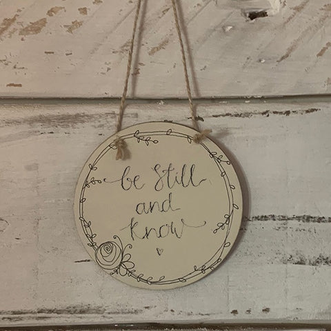 Handmade Wreath Round Plaque - Be Still and Know 9939