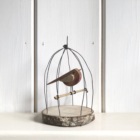 Naive Bird in Wire Cage - Small 10325