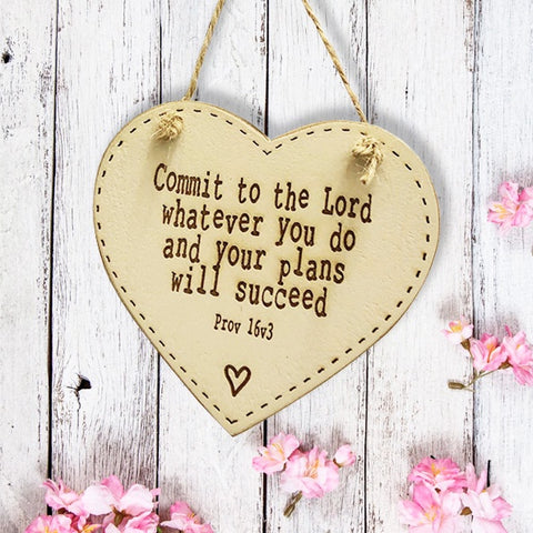 Thick Heart Plaque 10cm - Commit to the Lord 9809