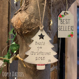Personalised Wooden Christmas Tree Plaque - Cream 4039