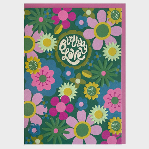 Raspberry Blossom Card Retro - Birthday Love 13961