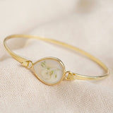 Real Pressed Baby's Breath Flower Bangle in Gold 11214