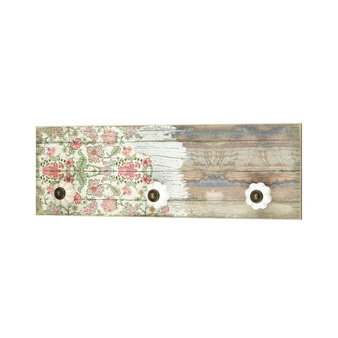 Distressed Floral Plaque with Knobs 10125