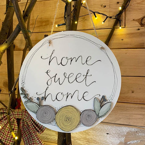 Round Plq with Round Flowers - Home Sweet Home 9833