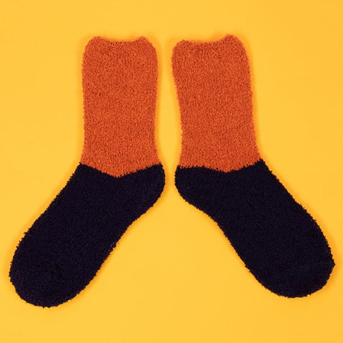 Powder Fluffy Slipper Sock - Tangerine/Navy 11781