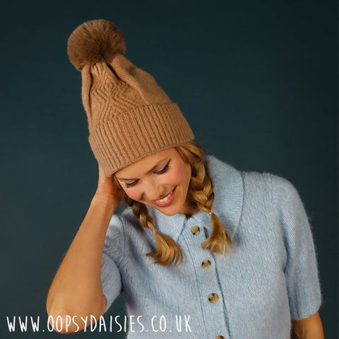 Powder Hat Bobble Knitted - Oatmeal 13205