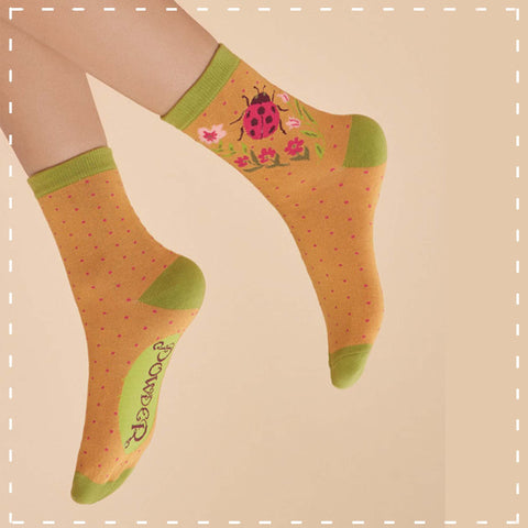 Powder Ankle Sock - Ladybird in Mustard 14172