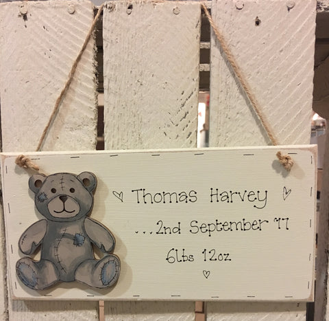 Personalised Long Plaque - Teddy Bear 4406