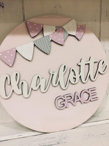 Personalised Round Name Sign Sm - Bunting 8534