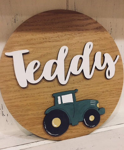 Personalised Round Name Sign Sm - Tractor 8535