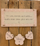 Personalised Long Plaque with Hearts & Flower 8719