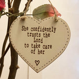 Thick Heart Plaque 10cm - She Confidently Trust the Lord 9812