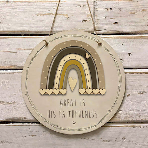 Handmade Rainbow Round Sign - Great is His Faithfulness 9973
