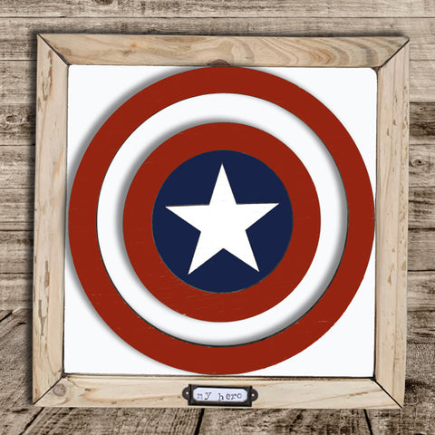 Handmade Lg Framed Superhero Sign - Captain America 9984