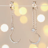 Sparkly Star & Moon Dangly Earrings in Rose Gold 11212