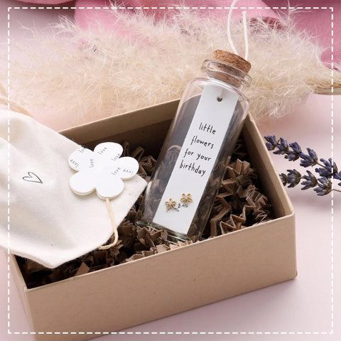 Message in a Bottle Earrings - Birthday  / Flower Gold 13739